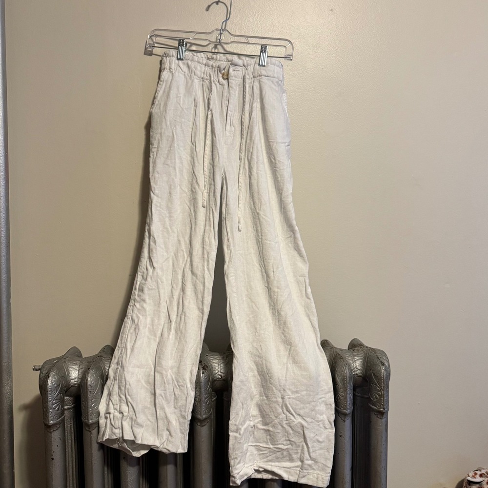 Thread and Supply Linen Pants Womens Small White Wide Leg Drawstring Casual